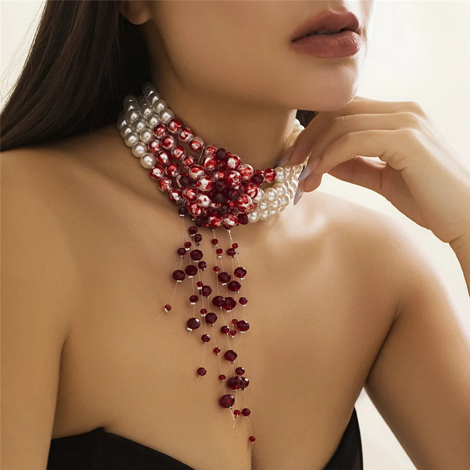 Gothic Pearl Tassel Necklace
